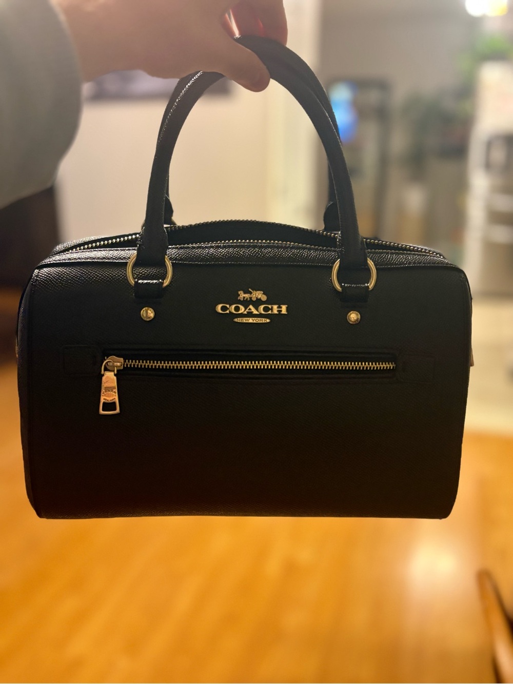 Authentic Coach Black Leather Rowan Handbag with Gold Hardware